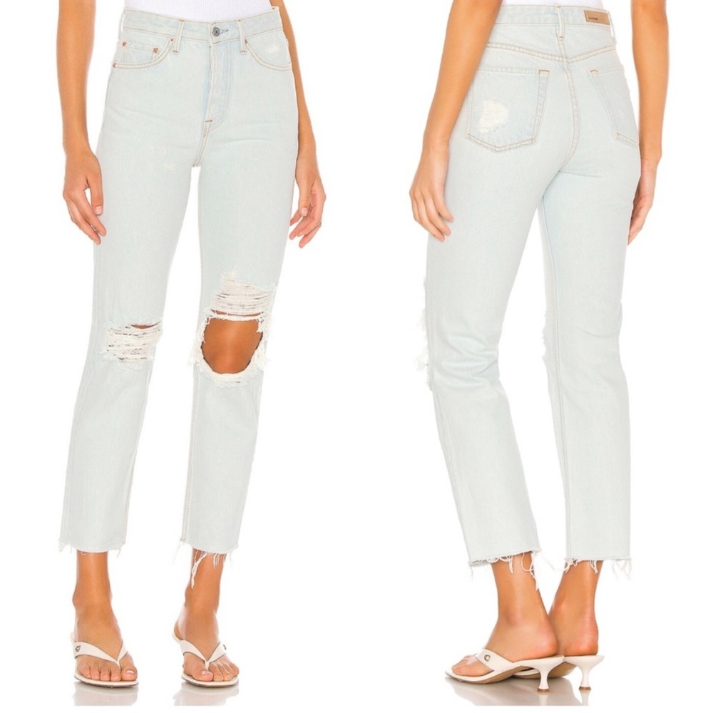 Girlfriend GRLFRND Mica Crop Romeo Straight High Rise Denim Jeans Distressed 31